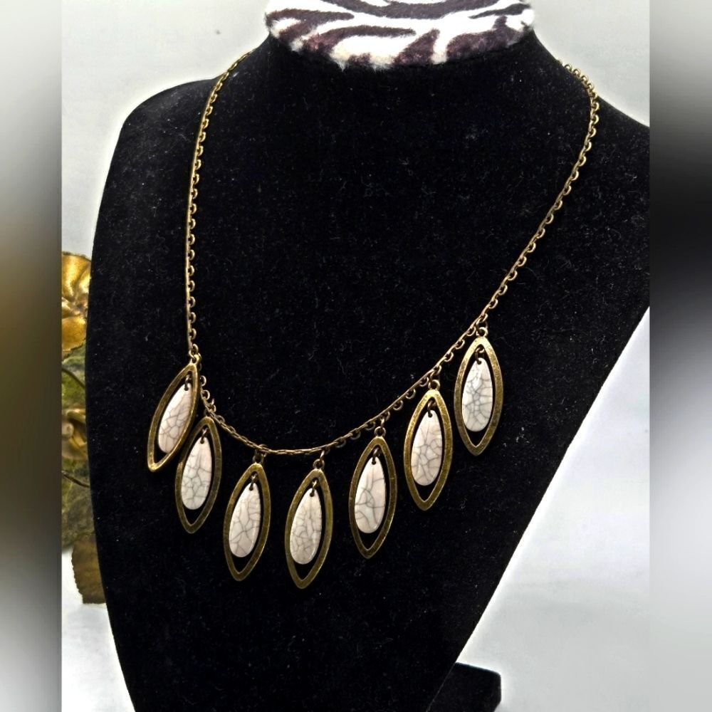"5/$40" Brasstone Bead Drop Adjustable Bib Chain Necklace